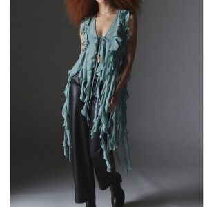 Silence + Noise NWOT Naomi Ruffle Tie- Front Top in Sapphire Size Small